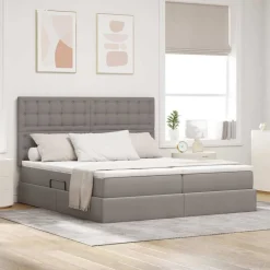 vidaXL Säng med LED -remsljus med huvudgavel 180 x 200 cm tyg Taupe