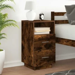 Best vidaXL Sängbord med 2 lådor 36x36x68 cm Rökfärgad ek