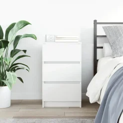 vidaXL Sängbord med 3 lådor vit 39x35x65 cm