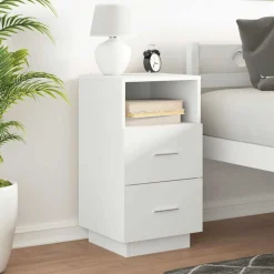 vidaXL Sängbord med 2 lådor vit 36x36x68 cm