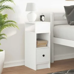 vidaXL Sängbord med låda vit 25x31x66 cm