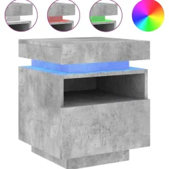 Outlet vidaXL Sängbord med LED-belysning 40x39x48,5 cm Betonggrå