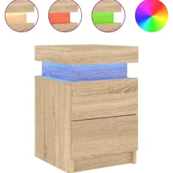 Online vidaXL Sängbord med LED-lampor sonoma-ek 35x39x55 cm Sonoma ek