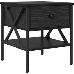 vidaXL Sängbord Svart ek 40 x 42 x 45 cm Konstruktionsträ och metall