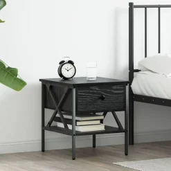 vidaXL Sängbord Svart ek 40 x 42 x 45 cm Konstruktionsträ och metall