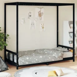 vidaXL Sängram för barn svart 90x190 cm massiv furu
