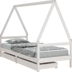 Discount vidaXL Sängram för barnsäng m. lådor 80x200 cm massiv furu Vit