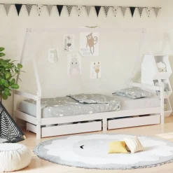 Discount vidaXL Sängram för barnsäng m. lådor 80x200 cm massiv furu Vit