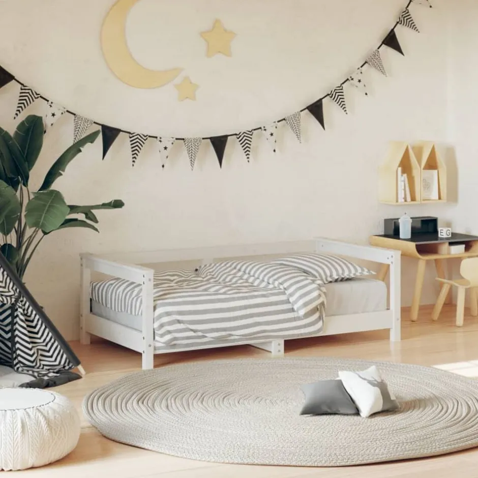 Discount vidaXL Sängram för barnsäng 70x140 cm massiv furu Vit