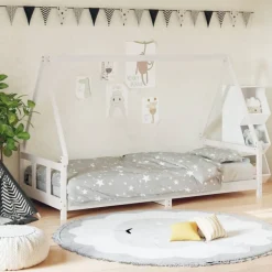 vidaXL Sängram för barnsäng vit 90x200 cm massiv furu