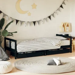 vidaXL Sängram för barnsäng m. lådor svart 80x200 cm massiv furu