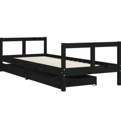 vidaXL Sängram för barnsäng m. lådor svart 80x200 cm massiv furu