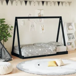 New vidaXL Sängram för barnsäng 80x160 cm massiv furu Svart