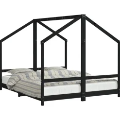 New vidaXL Sängram för barnsäng 2x(80x200) cm massiv furu Svart
