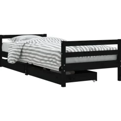 Online vidaXL Sängram för barnsäng m. lådor 80x200 cm massiv furu Svart