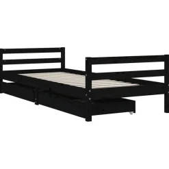 Online vidaXL Sängram för barnsäng m. lådor 80x200 cm massiv furu Svart