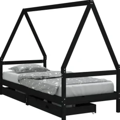 Sale vidaXL Sängram för barnsäng m. lådor 80x200 cm massiv furu Svart
