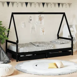 Sale vidaXL Sängram för barnsäng m. lådor 80x200 cm massiv furu Svart