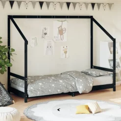 vidaXL Sängram för barnsäng svart 80x200 cm massiv furu
