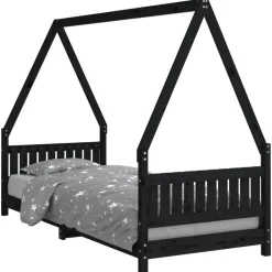 vidaXL Sängram för barnsäng svart 80x200 cm massiv furu