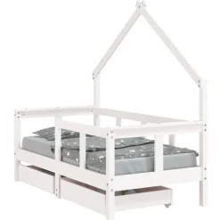 vidaXL Sängram för barnsäng m. lådor vit 70x140 cm massiv furu