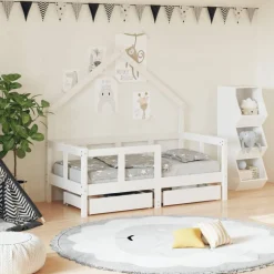 vidaXL Sängram för barnsäng m. lådor vit 70x140 cm massiv furu
