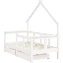 vidaXL Sängram för barnsäng m. lådor vit 70x140 cm massiv furu