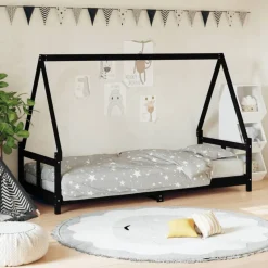 vidaXL Sängram för barnsäng svart 80x200 cm massiv furu