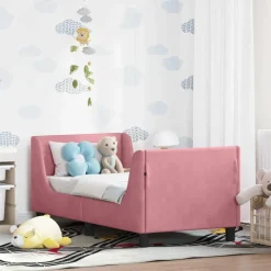 vidaXL Sängram för småbarn med huvudgavel 70 x 140 cm Sammet Rosa