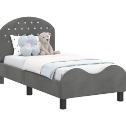 Discount vidaXL Sängram för småbarn med huvudgavel 70 x 140 cm Sammet Mörkgrå
