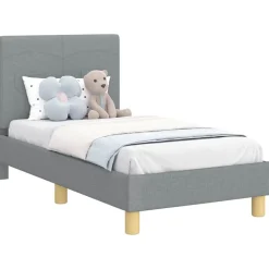 vidaXL Sängram för småbarn med huvudgavel 70 x 140 cm tyg Ljusgrå