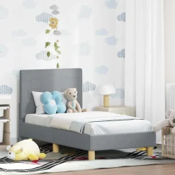 vidaXL Sängram för småbarn med huvudgavel 70 x 140 cm tyg Ljusgrå