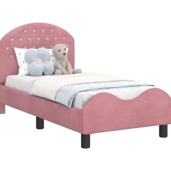 Discount vidaXL Sängram för småbarn med huvudgavel 70 x 140 cm Sammet Rosa