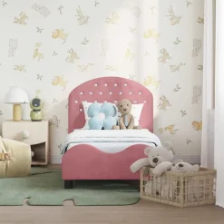 Discount vidaXL Sängram för småbarn med huvudgavel 70 x 140 cm Sammet Rosa