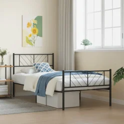 Online vidaXL Sängram med huvudgavel och fotgavel metall 75x190 cm Svart