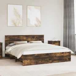 vidaXL Sängram med huvudgavel Rökt ek 200 x 200 cm Konstruerat trä