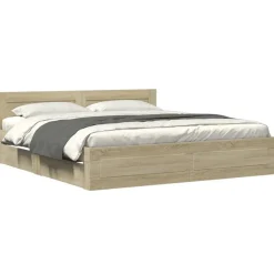 Hot vidaXL Sängram med huvudgavel sonoma-ek 200x200 cm konstruerat trä Sonoma ek