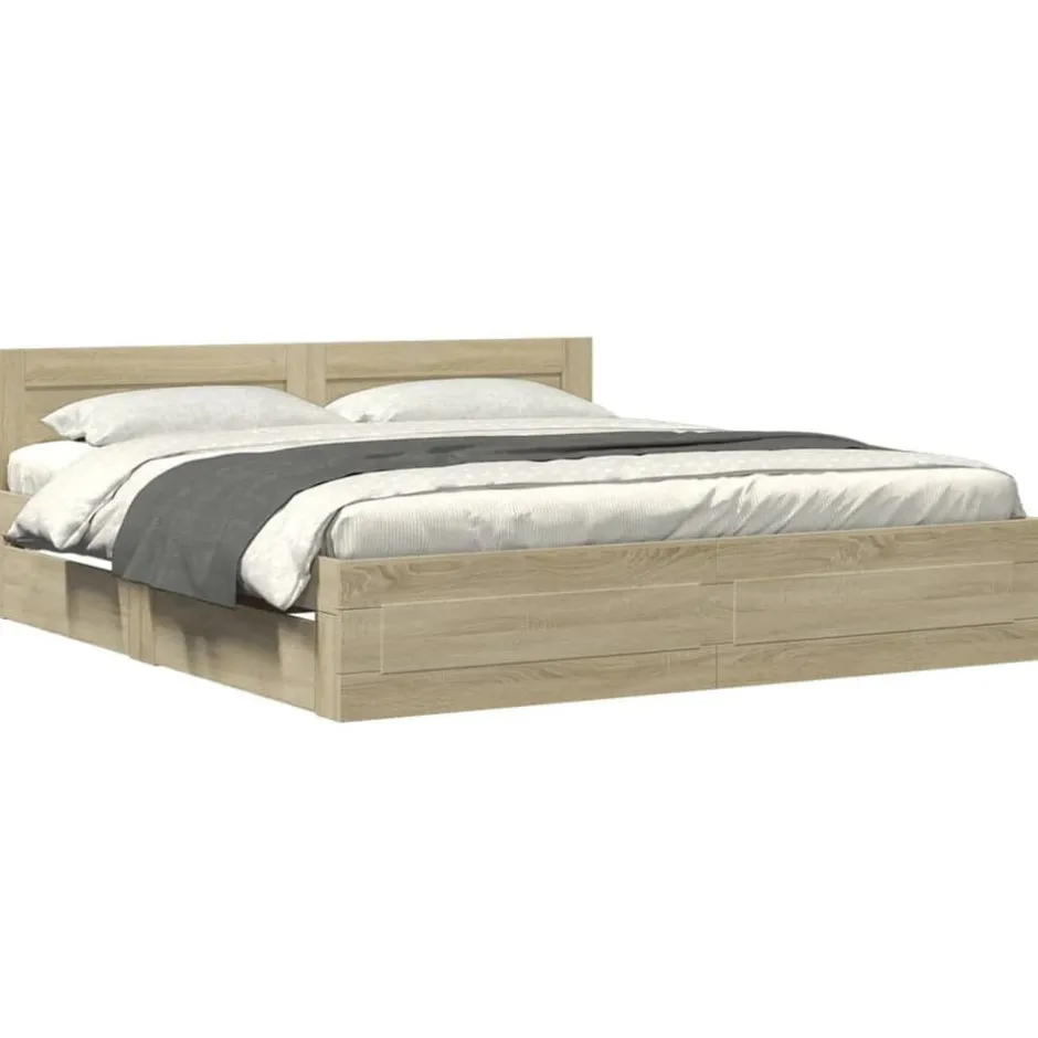 Hot vidaXL Sängram med huvudgavel sonoma-ek 200x200 cm konstruerat trä Sonoma ek