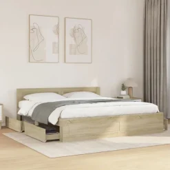 Hot vidaXL Sängram med huvudgavel sonoma-ek 200x200 cm konstruerat trä Sonoma ek