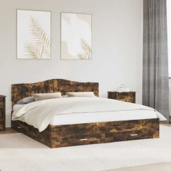 vidaXL Sängram med huvudgavel Rökt ek 200 x 200 cm Konstruerat trä