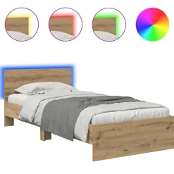 vidaXL Sängram med huvudgavel Artisan Ek 100 x 200 cm Konstruerat trä