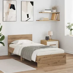 vidaXL Sängram med huvudgavel Artisan Ek 100 x 200 cm Konstruerat trä