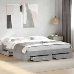 vidaXL Sängram med lådor betonggrå 200x200 cm konstruerat trä
