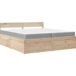 vidaXL Sängram med lådor och madrass 200x200 cm massiv furu