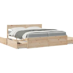 vidaXL Sängram med lådor och madrass 200x200 cm massiv furu