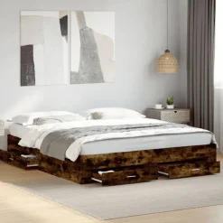 Discount vidaXL Sängram med lådor 200x200 cm konstruerad trä Rökfärgad ek