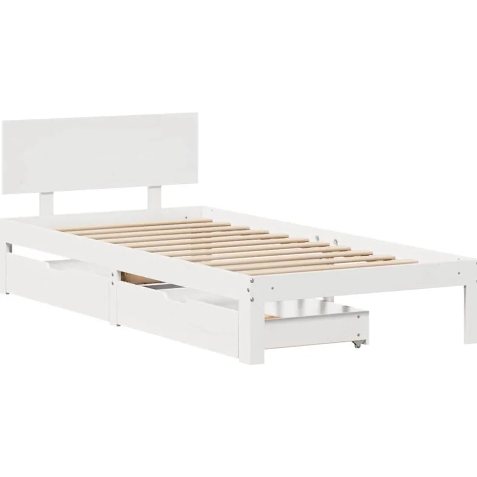 Discount vidaXL Sängram med lådor 75x190 cm massivt furu Vit