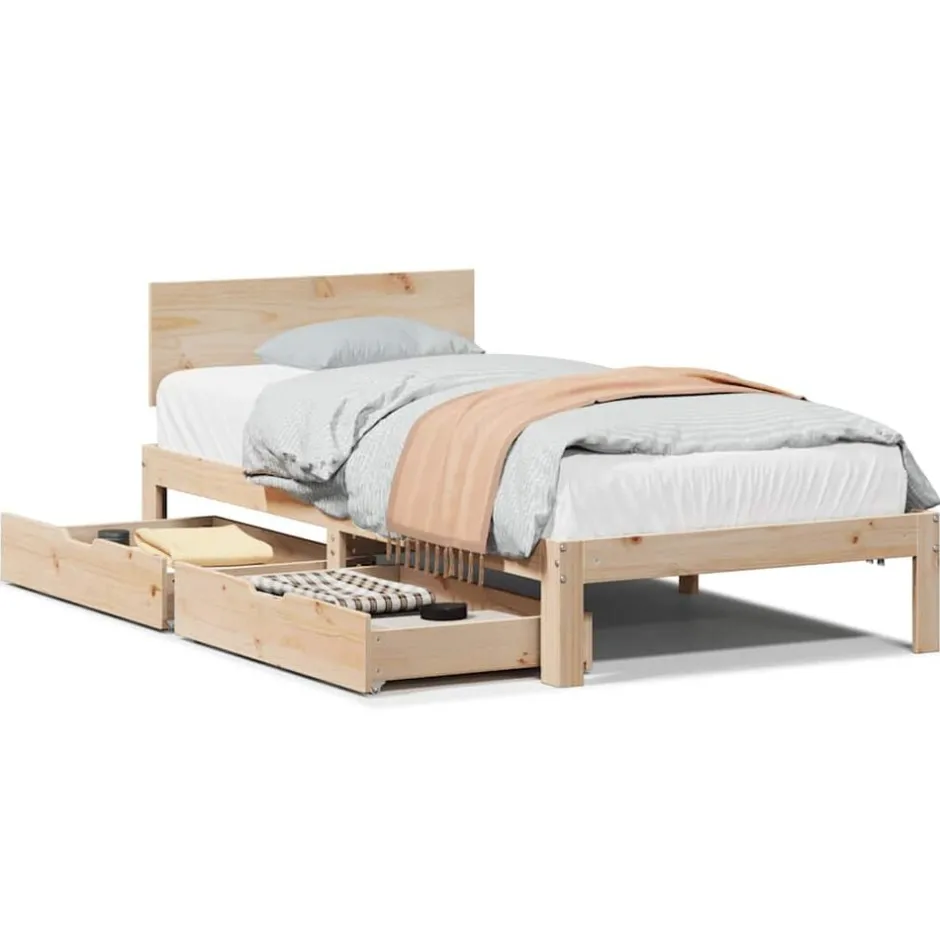 Clearance vidaXL Sängram med lådor 75x190 cm massivt furu Naturfärg