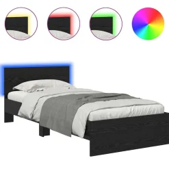 Discount vidaXL Sängram med LED -remsljus 100 x 200 cm Konstruerat trä Svart ek