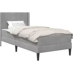 Best vidaXL Sängram med madrass med huvudgavel 80 x 200 cm Sammet Ljusgrå